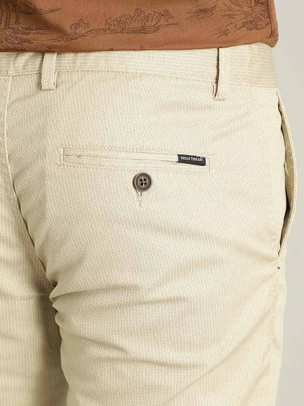 Indian Terrain Men's Slim Fit Printed Beige Trousers